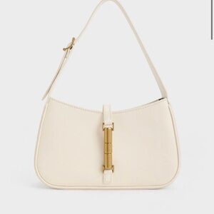 Charles & Keith Cream Shoulder Bag with Gold Hardware